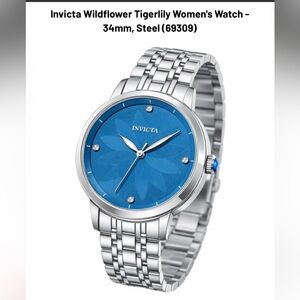 NWT Invicta Wildflower Tigerlily Silver and Blue Women's Watch
